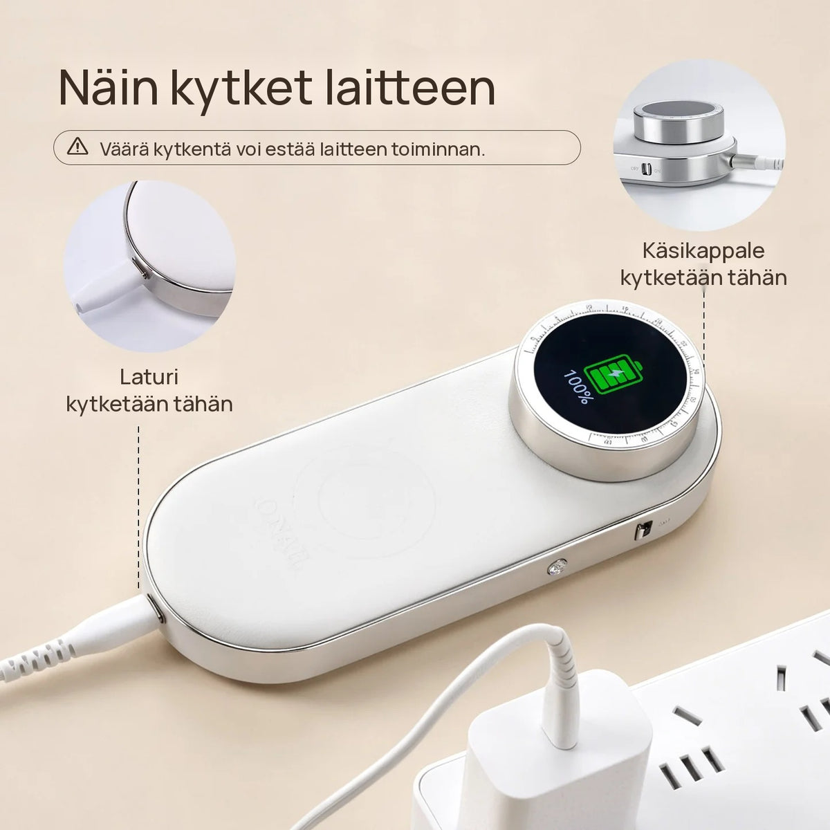 ONAIL Pro Max sähköviilan kytkentä: laturin ja käsikappaleen liitännät